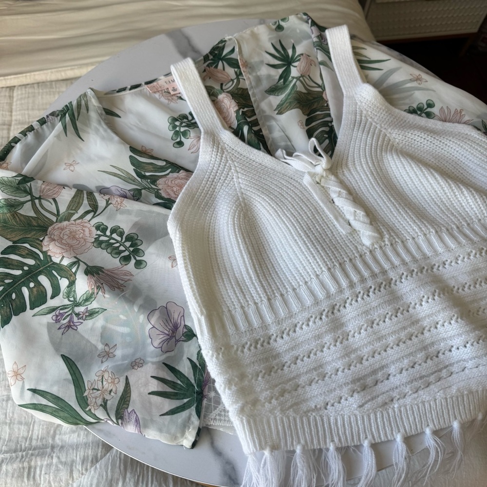 White Knit Fringe Crop Top